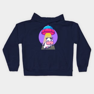 Cute Cow Sucked In UFO Spacecraft Cartoon Kids Hoodie